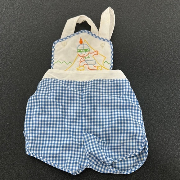 Other - Blue and White Gingham Baby Romper vintage 70’s